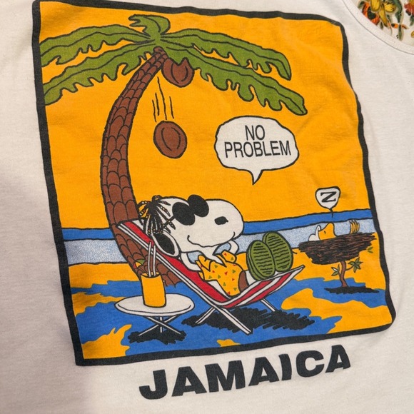 Vtg PEANUTS Snoopy Jamaica Graphic Tank Top XL White Beach Vacation - Picture 2 of 10